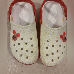 CROCS Red and White Mules with Bear Design